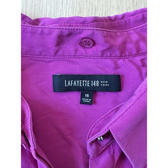 LAFAYETTE 148 Hot Pink Magenta 100% Silk Satin Collared Button-Up Top 16 2174 - Picture 6 of 7